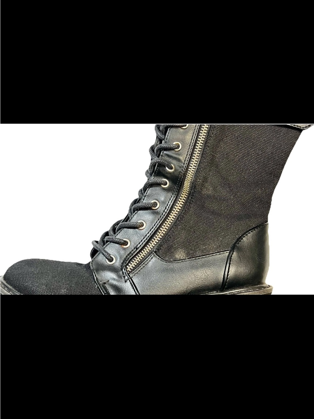 Demonia Swing-221 Canvas Wedge Platform Lace-Up Knee High Boots 8M - Picture 5 of 14